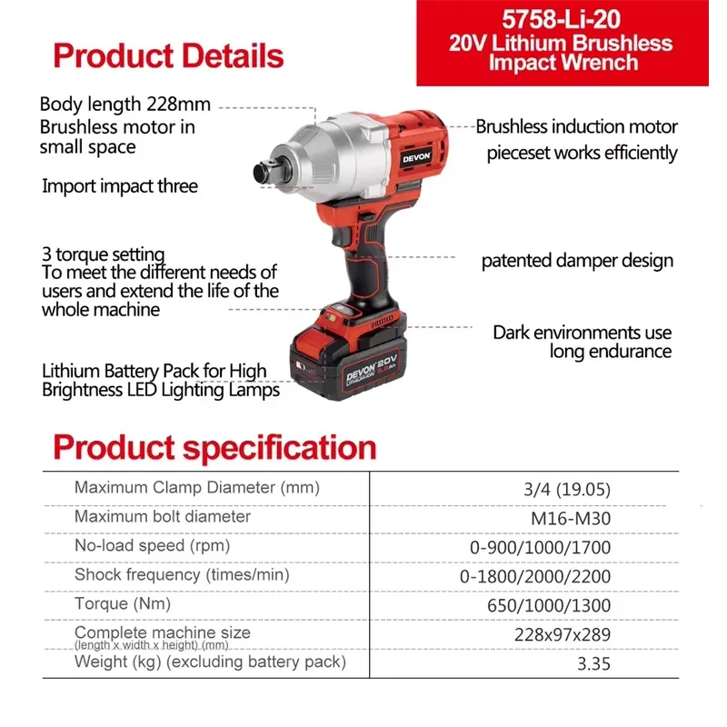 Llave de impacto Devon de 20V  - Power Tools Battery reseña y precio